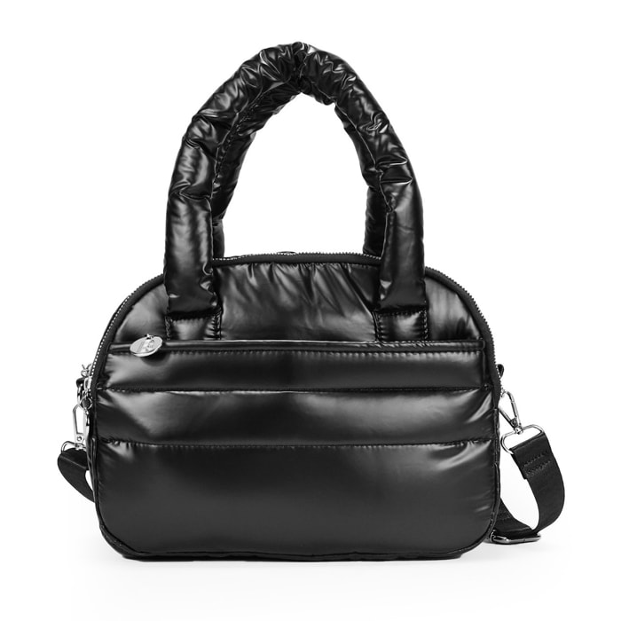 Bolso negro acolchado con doble cremallera