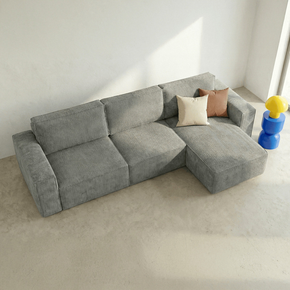 Canapé d'angle convertible 5 places en velours côtelé - HARPER