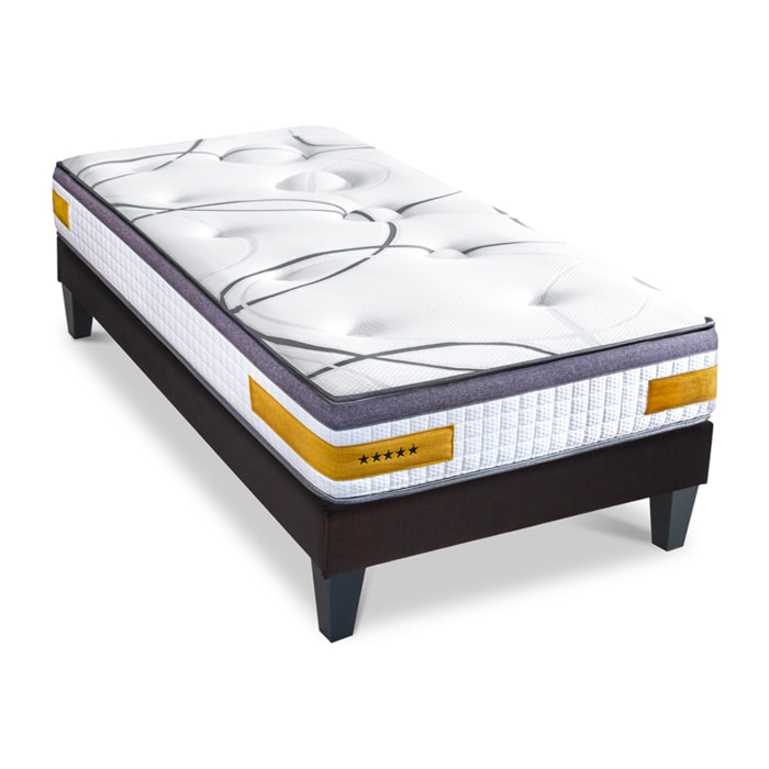 Ensemble Matelas Copenhague & Sommier KIT15, 24 cm, Technologie tri-lattes, Soutien Ferme, Aération Optimale