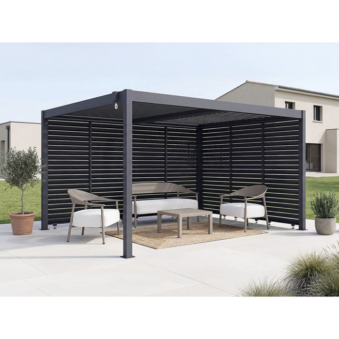 Pergola bioclimatique avec 7 persiennes en aluminium "Windsor" - 3 x 4 m - Gris