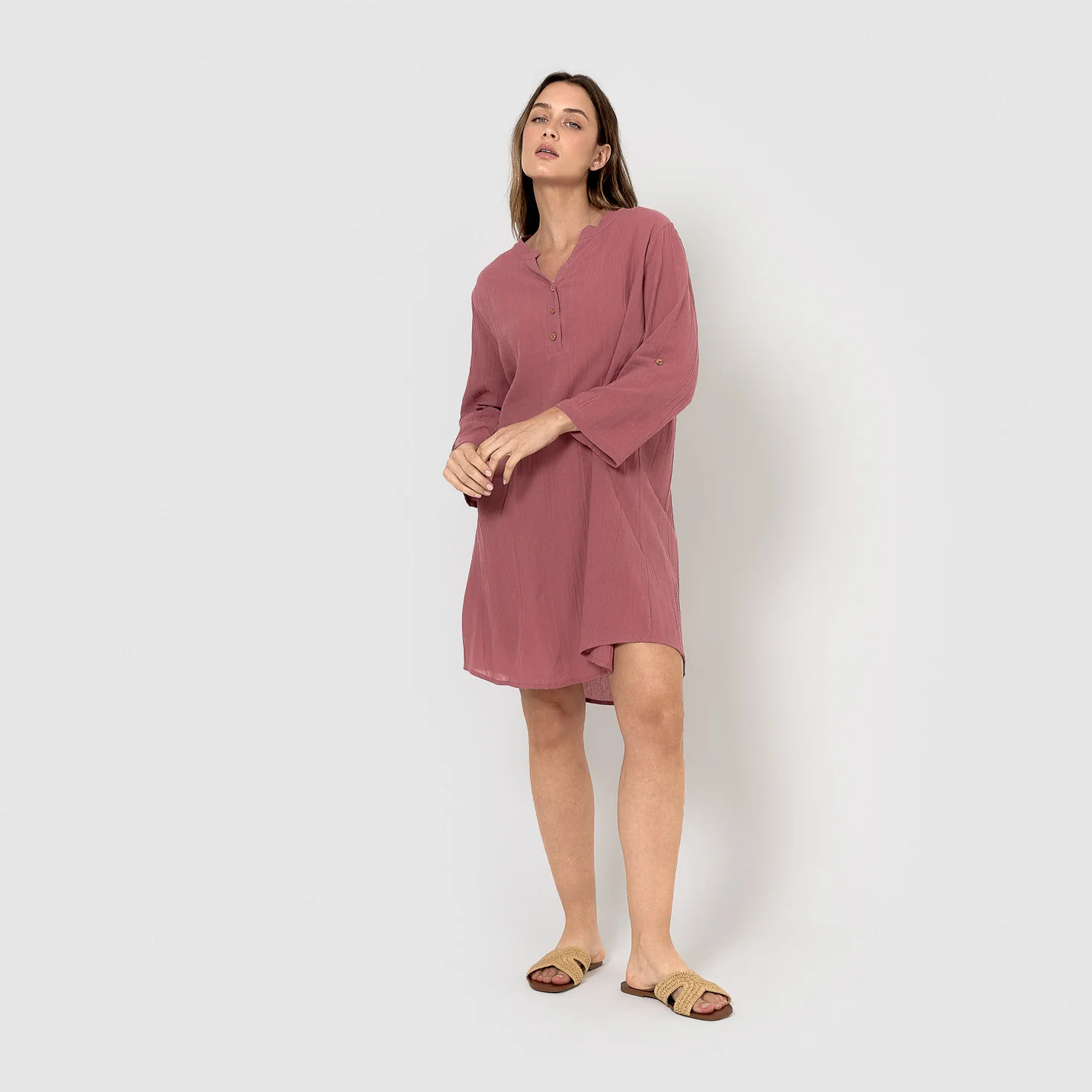 Vestido corto algodón liso malva