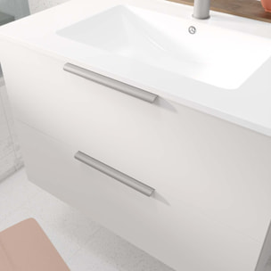 Meuble de Salle de Bains 60cm Suspendu Blanc 2 Tiroirs - Vasque Blanche - ELEMENTARY