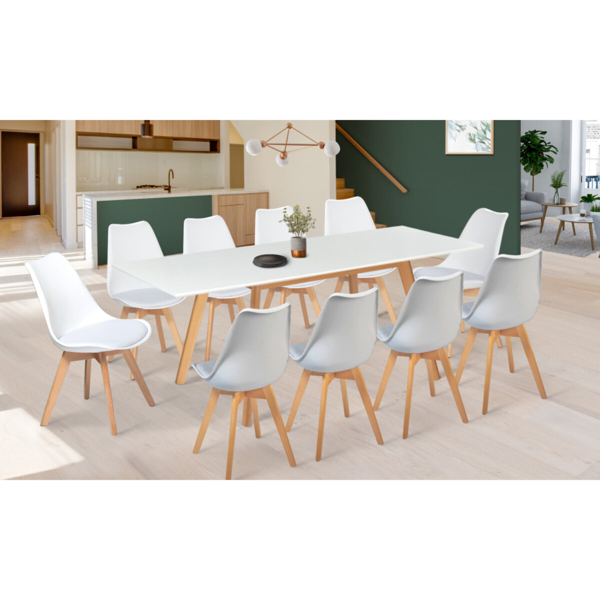 Table scandi extensible - Plateau blanc - Pieds bois