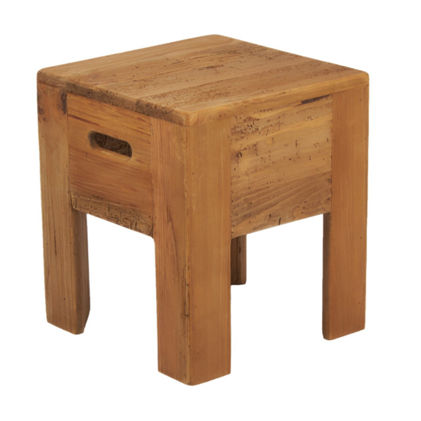 Tabouret H40 cm avec poignées en bois massif de pin recyclé - ORIGIN