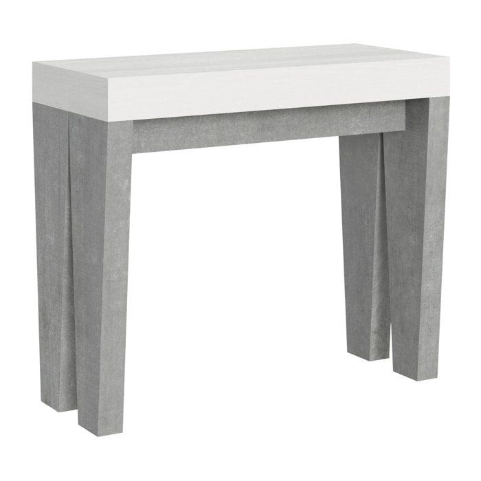 Console Spimbo cm.90x42 (extensible à 300) dessus Frêne Blanc structure Ciment