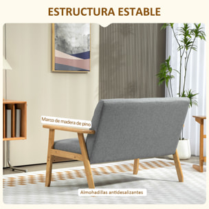 Sillón de 2 Plazas Sofá de 2 Plazas Tapizado en Lino con Reposabrazos de Madera Respaldo Acolchado Carga 250 kg Sillón para Salón Dormitorio Gris Claro