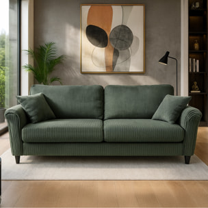 MALERNE Canapé droit 4 places en velours côtelé vert
