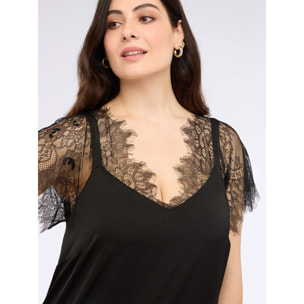 Fiorella Rubino - Slip dress in raso con inserti in pizzo - Nero