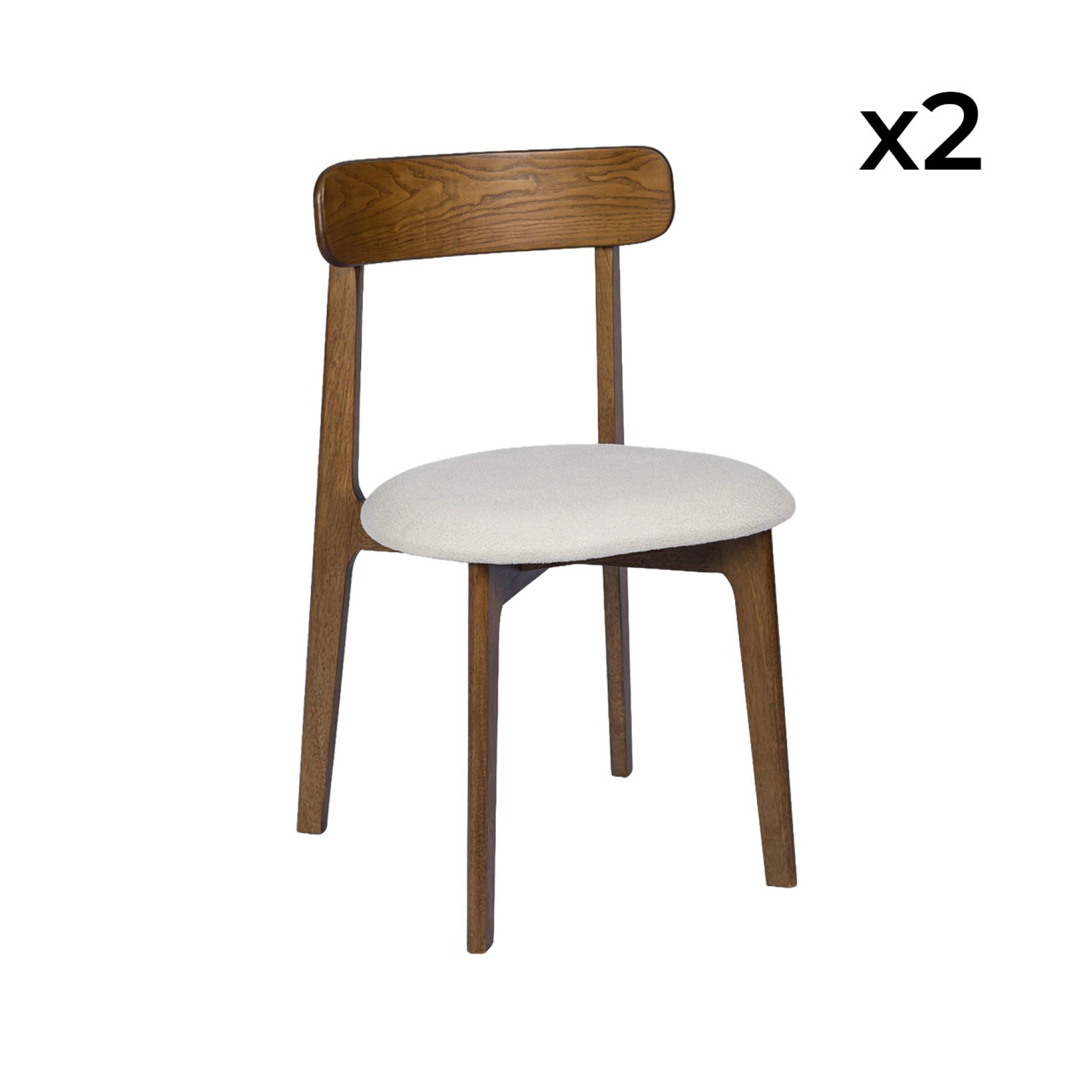 Chaise vintage bois d'hévéa teinte noyer et tissu texturé (lot de 2) VICTOIRE