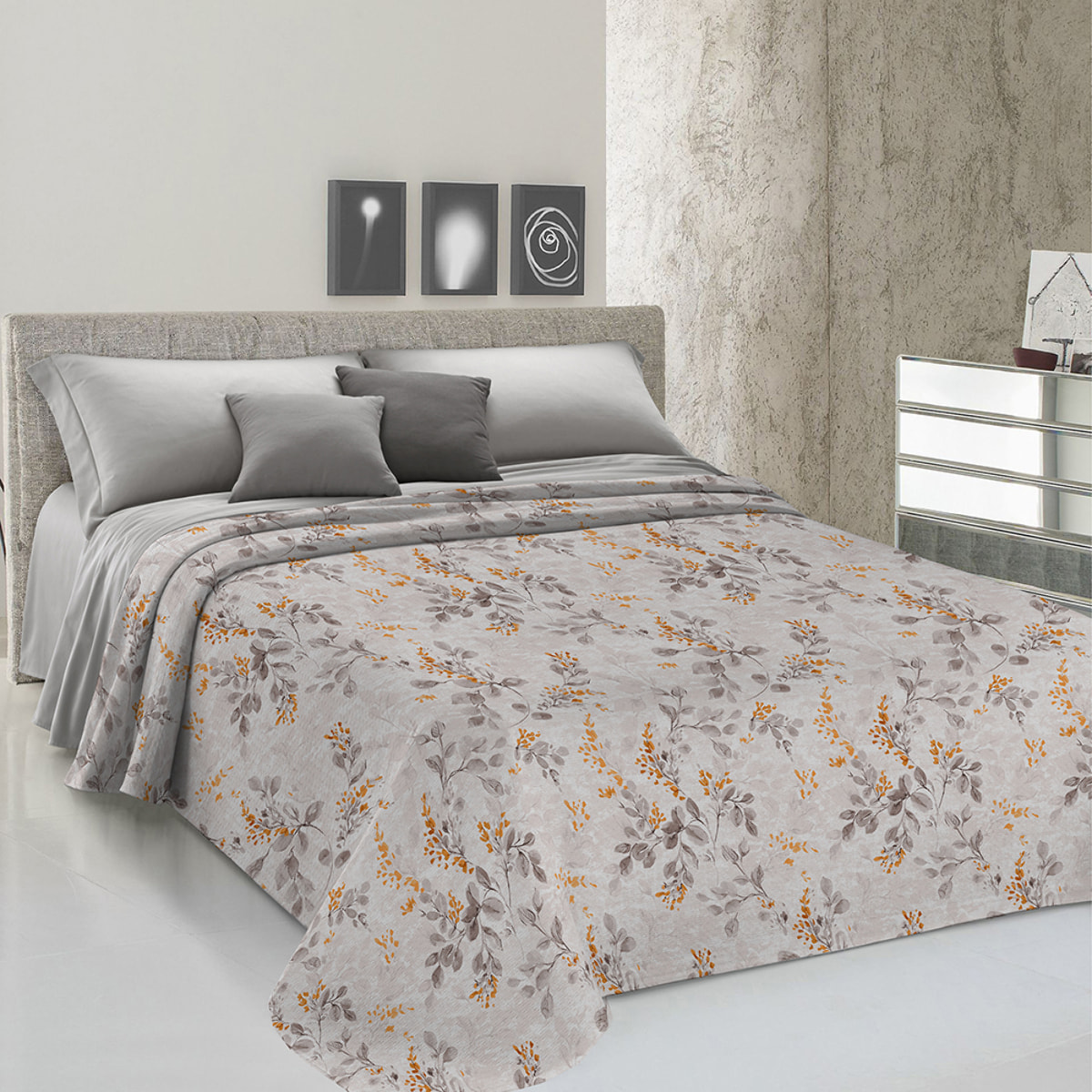 Copriletto di cotone Vittoria ocra 100% cotone