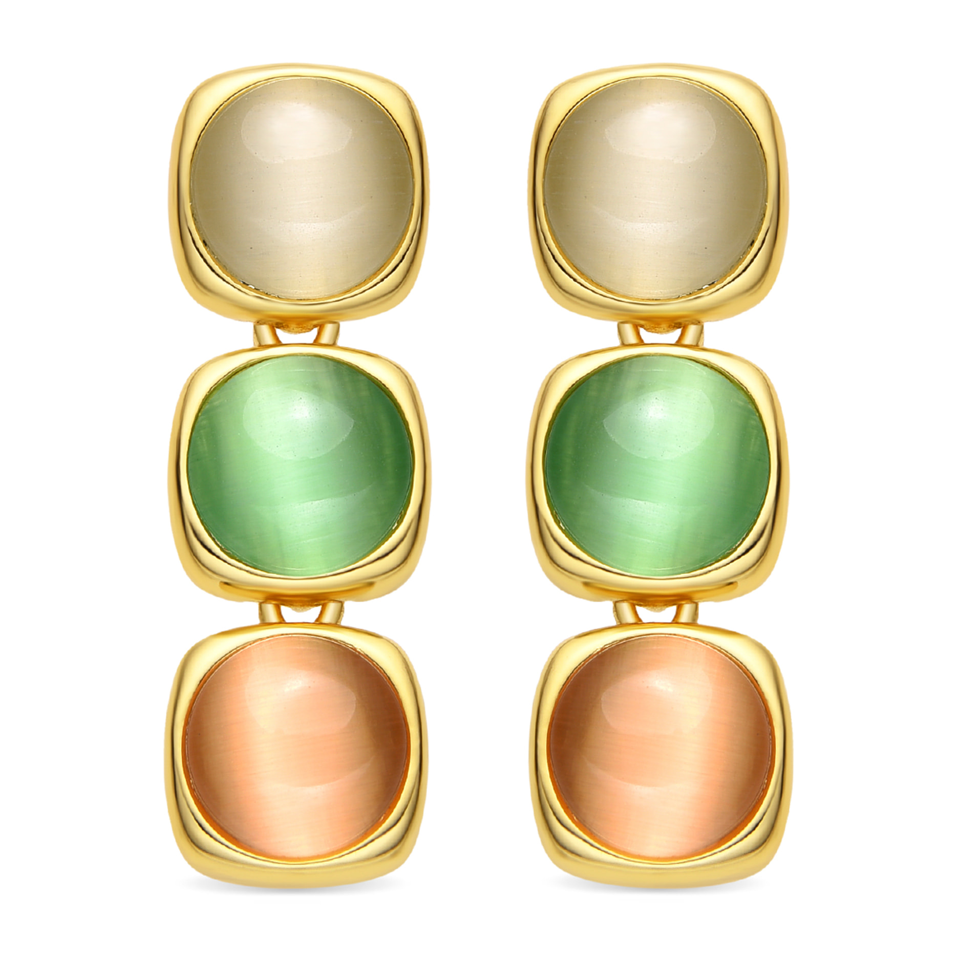 Pendientes con Ojo de Gato Multicolor acabado oro 18k