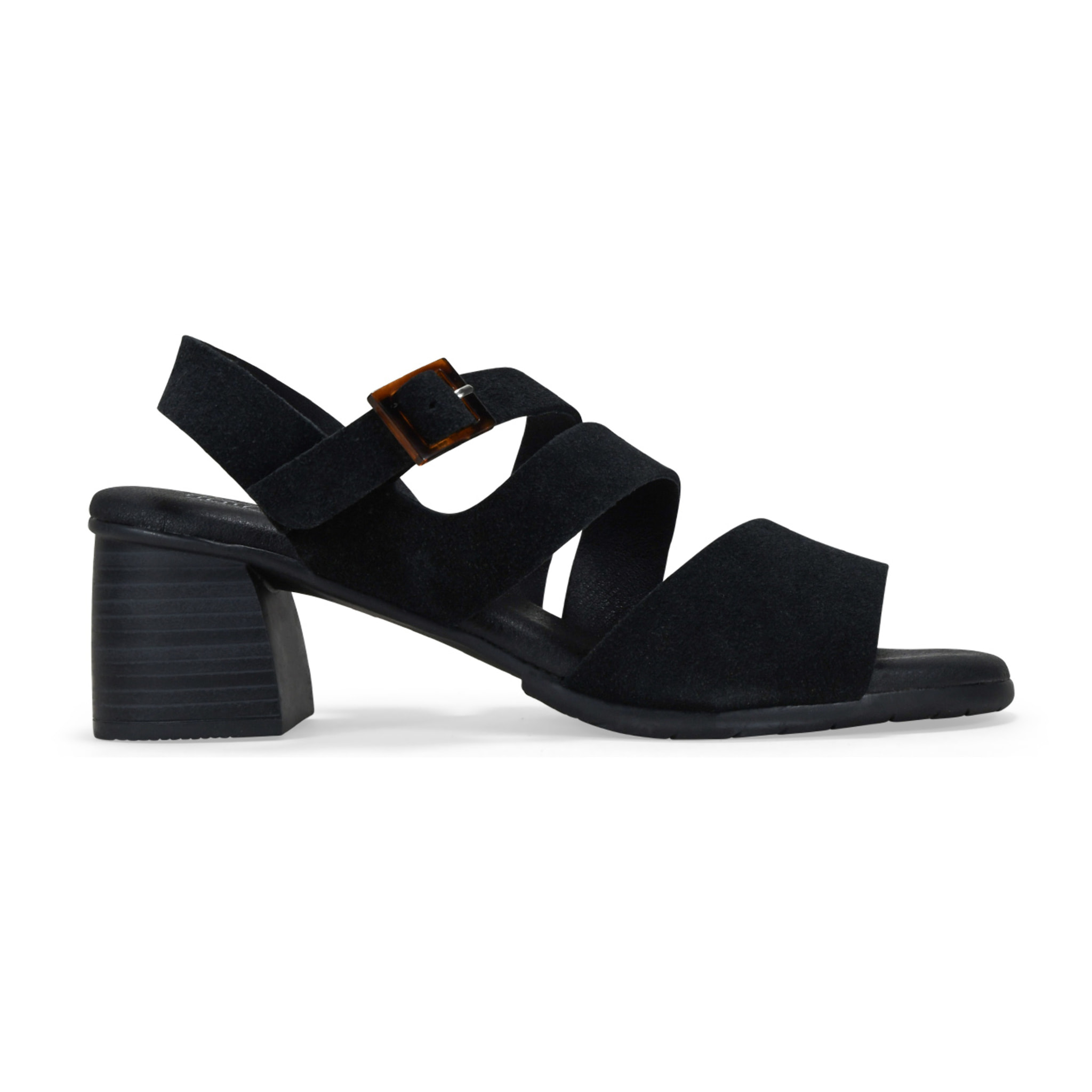 Sandalias de tacón negras en piel con hebilla