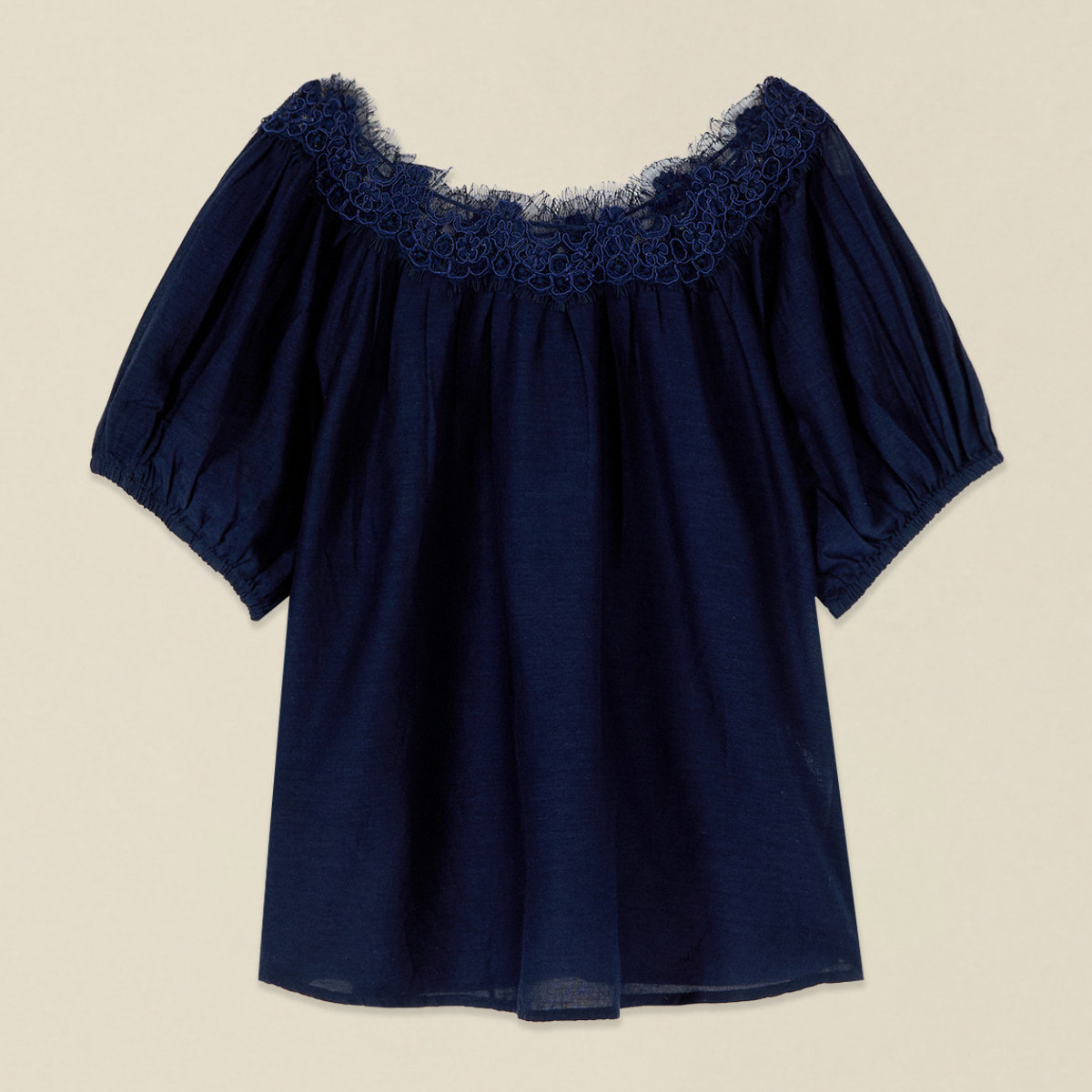 Oltre - Blusa off shoulders con encaje - Azul