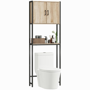 Mueble sobre Inodoro, Organizador sobre WC con 2 Puertas, Estante Ajustable, Estante Abierto, Estantería de Baño encima WC para Espacio Pequeño, 64x19x178 cm, Natural