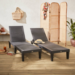 Lot de 2 bains de soleil. PIA. transats multi positions. en plastique. noir