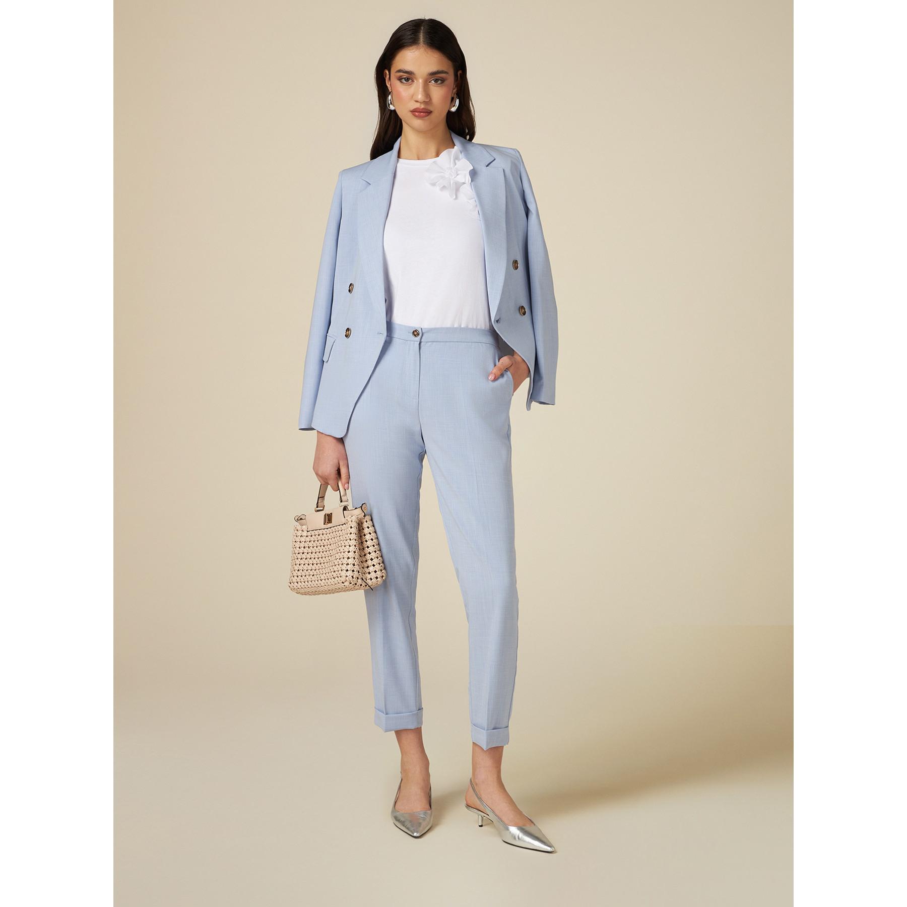 Oltre - Pantalones pitillo con bajo vuelto - Light - blue