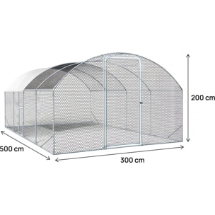 Enclos à poules dôme 15 m² parc grillagé "Cocorico" - 5 x 3 m - acier galvanisé