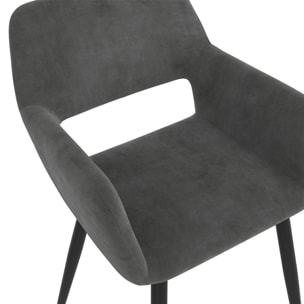 Chaises Heidi en velours gris et pieds noirs - lot de 2