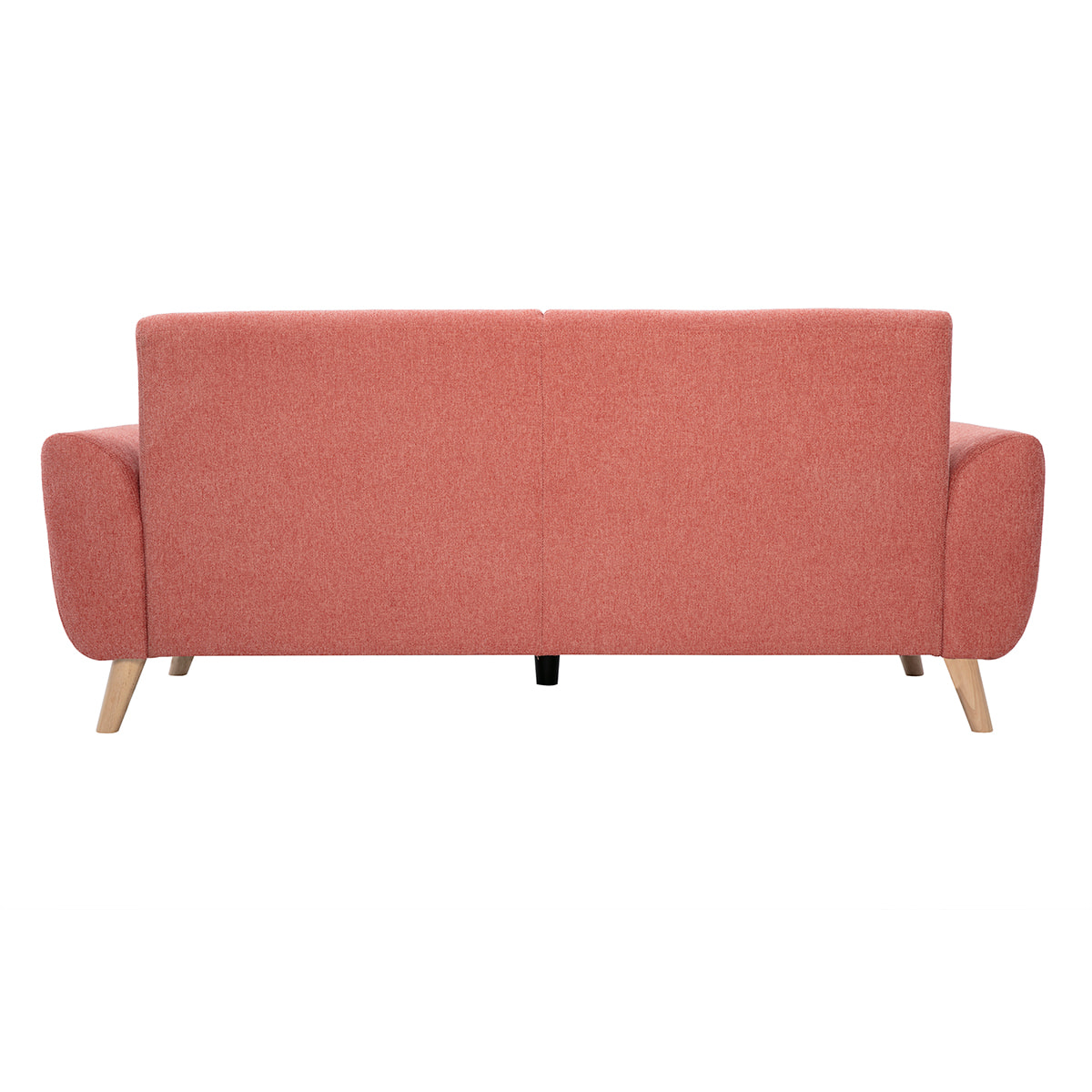 Canapé scandinave 3 places en tissu effet velours texturé terracotta et bois clair EKTOR