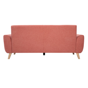 Canapé scandinave 3 places en tissu effet velours texturé terracotta et bois clair EKTOR