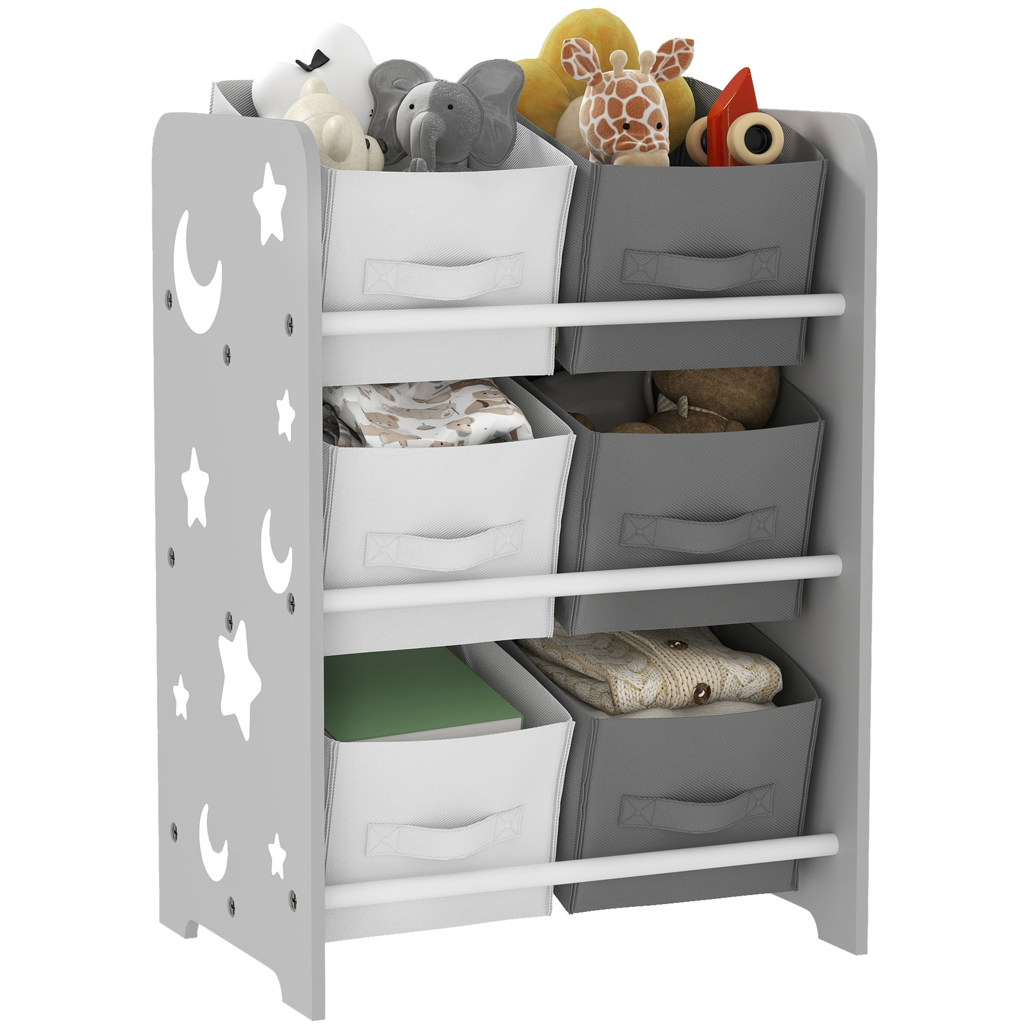 Estantería Infantil para Niños de +3 Años Estantería para Juguetes con 6 Cajas de Tela no Tejida Extraíbles Organizador de Juguetes para Dormitorio Guardería 43x30x60 cm Gris