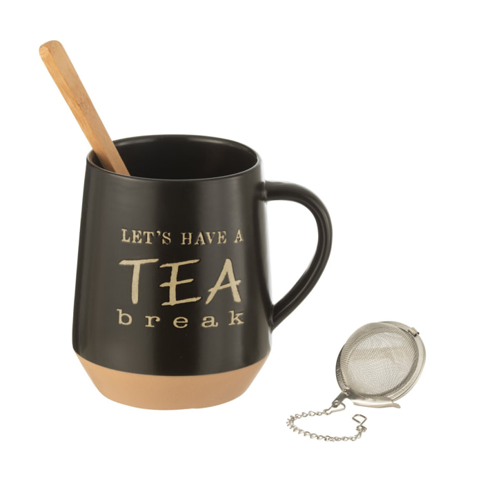 J-Line tasse à thé + cuillère + boule à thé - céramique - noir - boîte cadeau