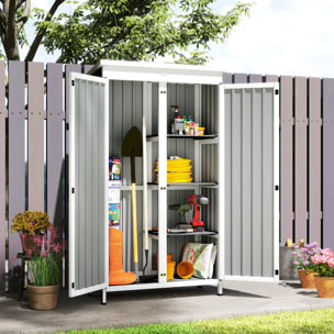 Caseta de Jardín de Madera y Acero 94x43x166 cm, Cobertizo Jardín Exterior, Armario para Herramientas con 2 Puertas, Estantes Ajustables y Techo Impermeable para Patio Terraza, Blanco y Negro