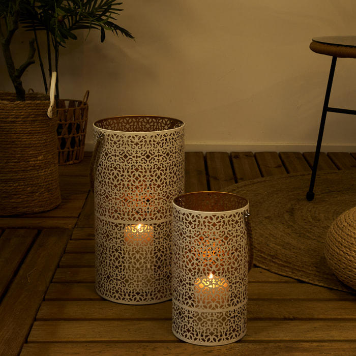 Lanterne Metal Ajoure Blanc Dore