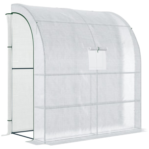 Invernadero Pequeño de Pared Invernadero de Exterior con Ventanas Estantes de 3 Niveles y Marco de Acero Invernadero para Cultivar Plantas Flores 200x100x215 cm Blanco