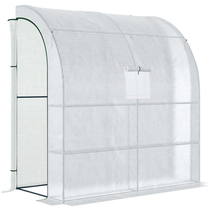 Invernadero Pequeño de Pared Invernadero de Exterior con Ventanas Estantes de 3 Niveles y Marco de Acero Invernadero para Cultivar Plantas Flores 200x100x215 cm Blanco