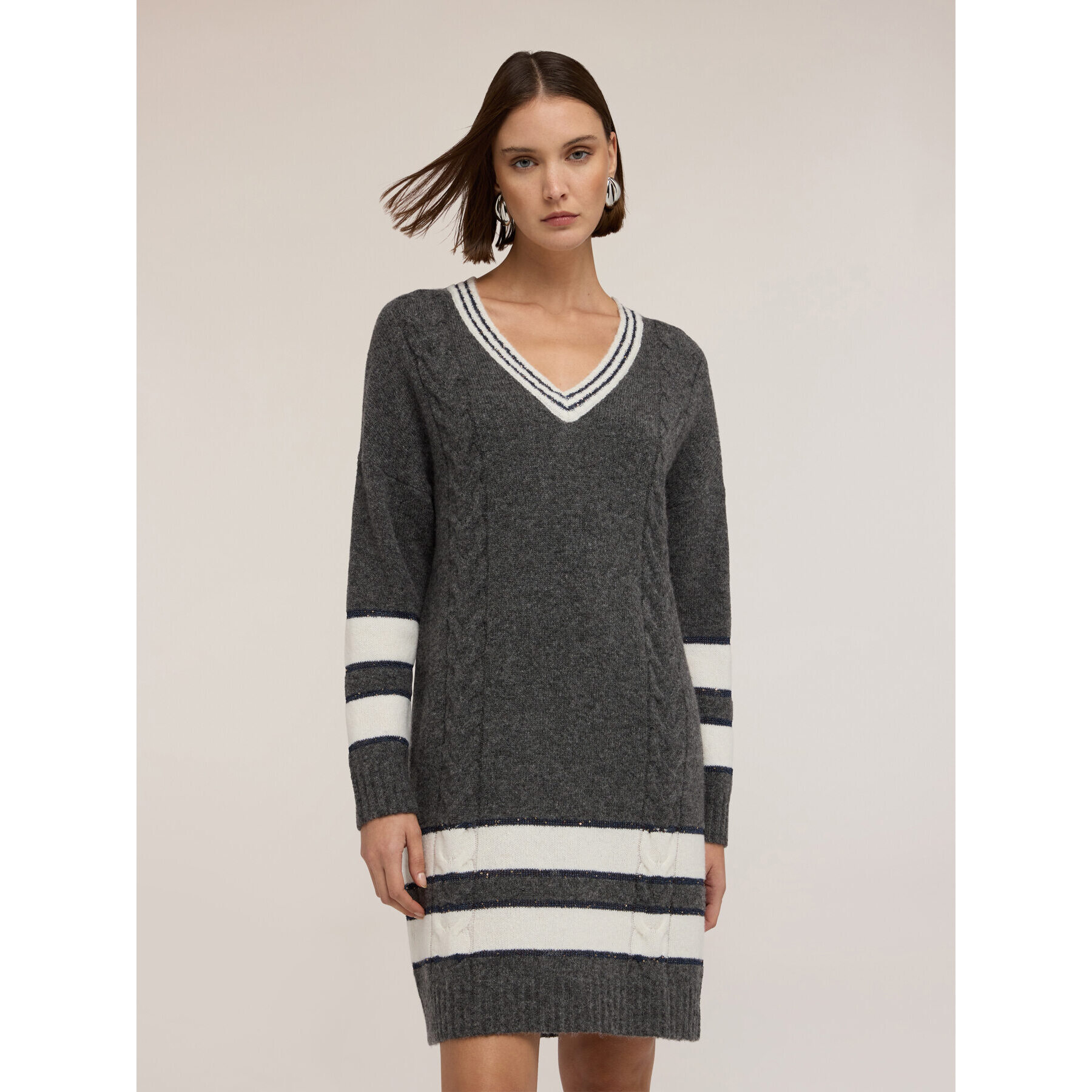 Motivi - Vestito over in maglia misto lana a righe - Grigio