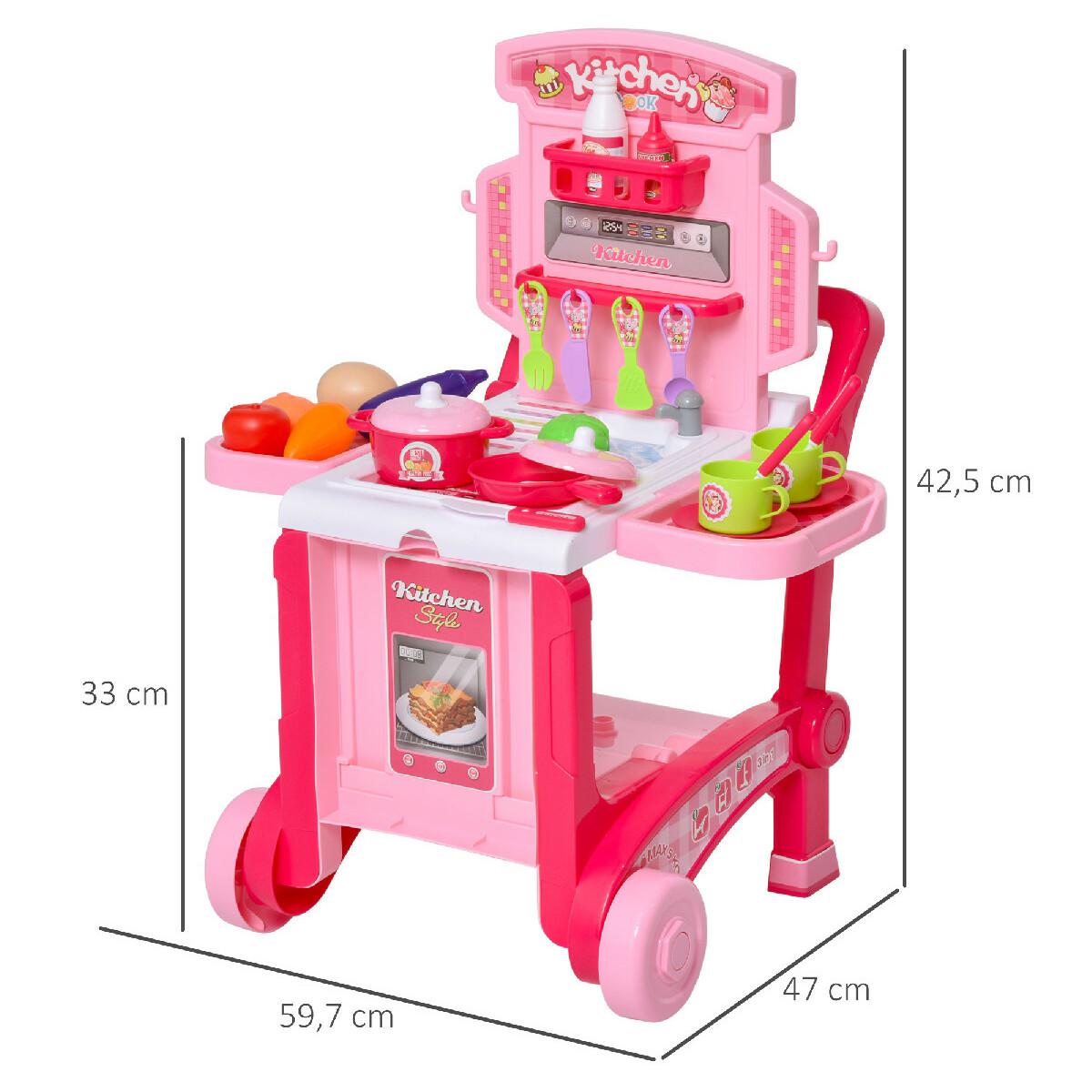 Cuisine pour enfant 42 accessoires fonction chariot et valise 3 en 1 dim. 59L x 47l x 42,5H cm rose