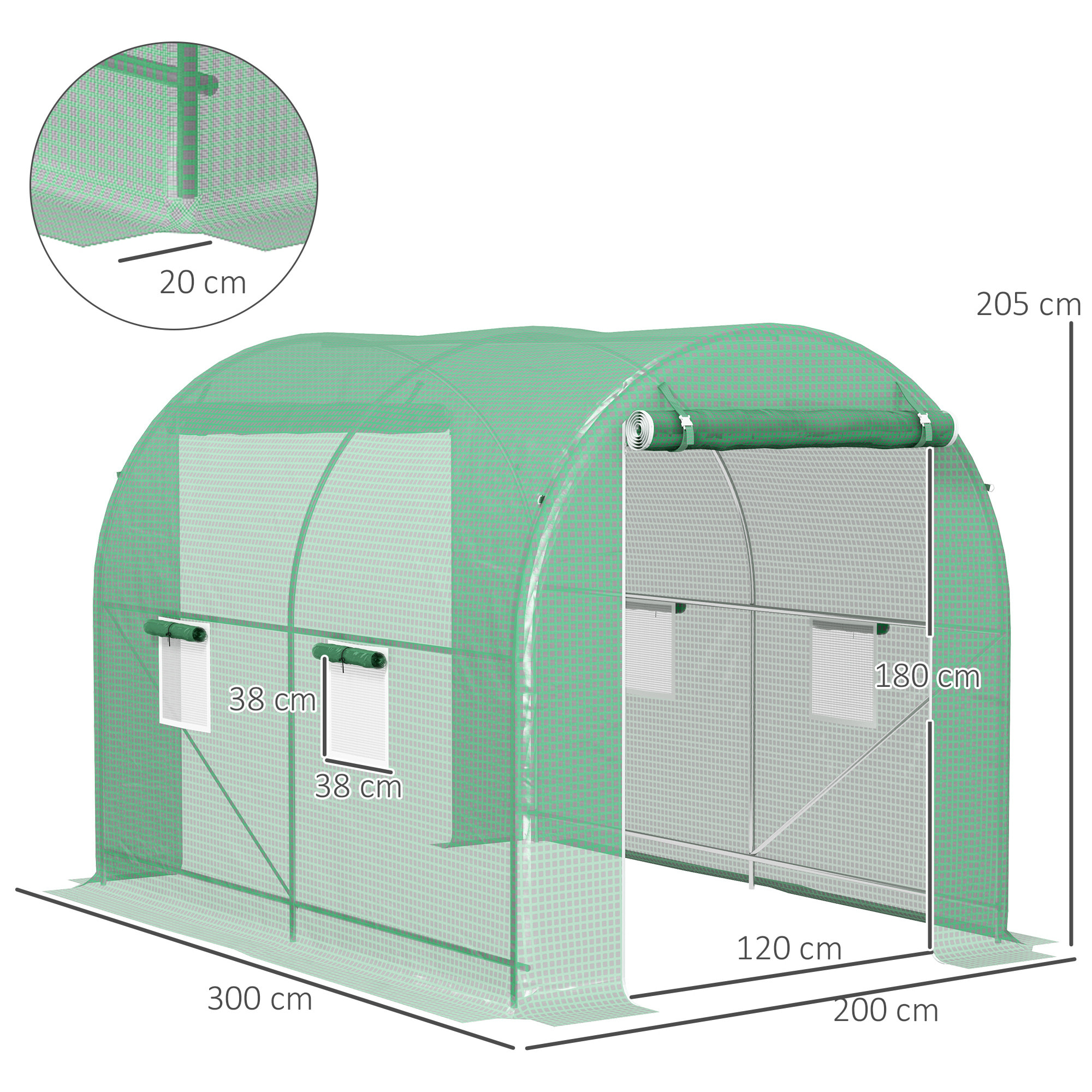 Serre de jardin tunnel surface sol 6 m² châssis tubulaire renforcé vert