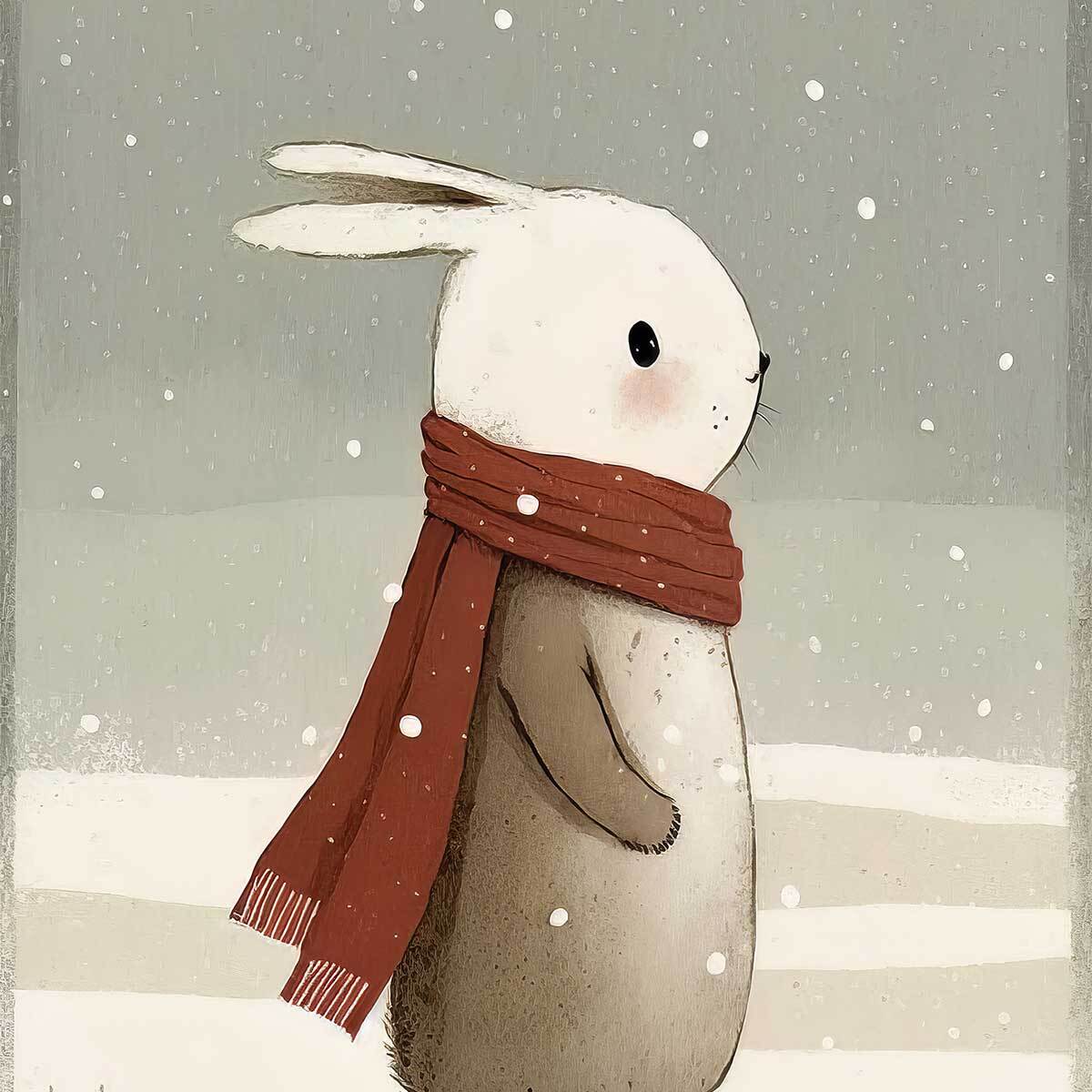 Affiche enfant lapin sous la neige  Affiche sous cadre noir