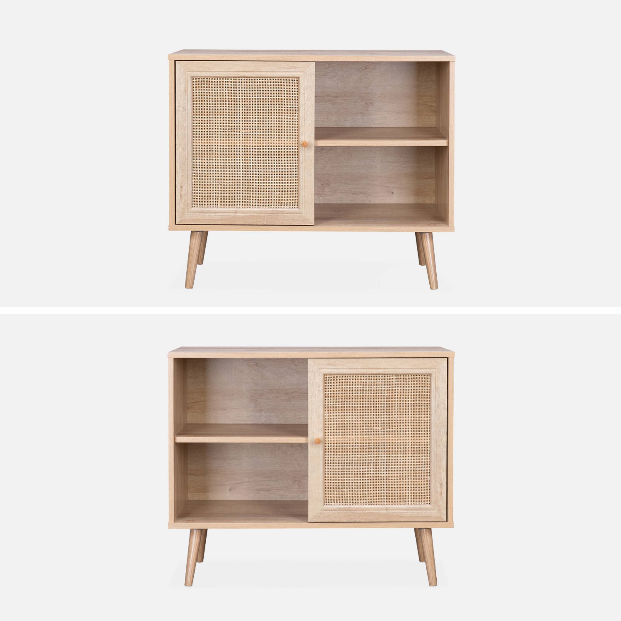 Meuble de rangement en cannage 80x39x65.8cm  Bohème - Naturel -  2 niveaux - 1 porte -  pieds scandinaves. buffet bas