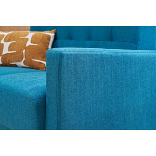 Canapé scandinave 2 places en tissu bleu canard et bois clair MOON