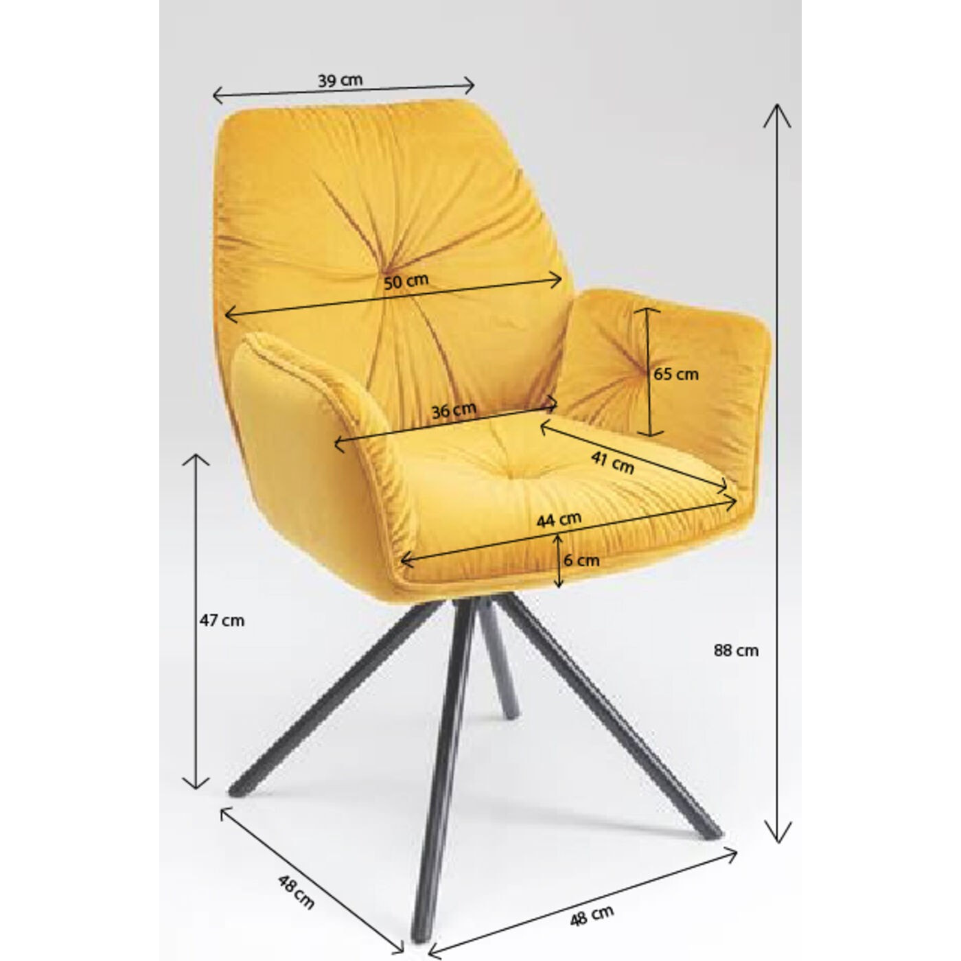 Chaise avec accoudoirs Mila velours jaune Kare Design