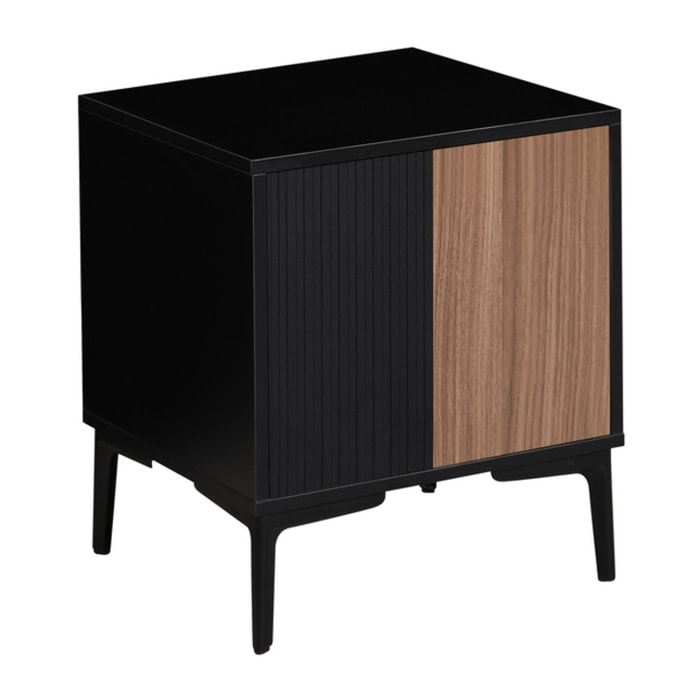 Comodino camera da letto moderno in legno noce e nero 44x40x52