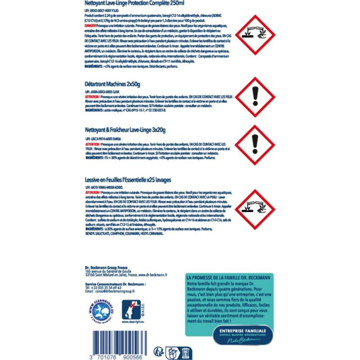 KIT DR BECKMANN pour lave-linge + lessive - nettoyant, détartrant, caps fraîcheur & lessive en feuilles
