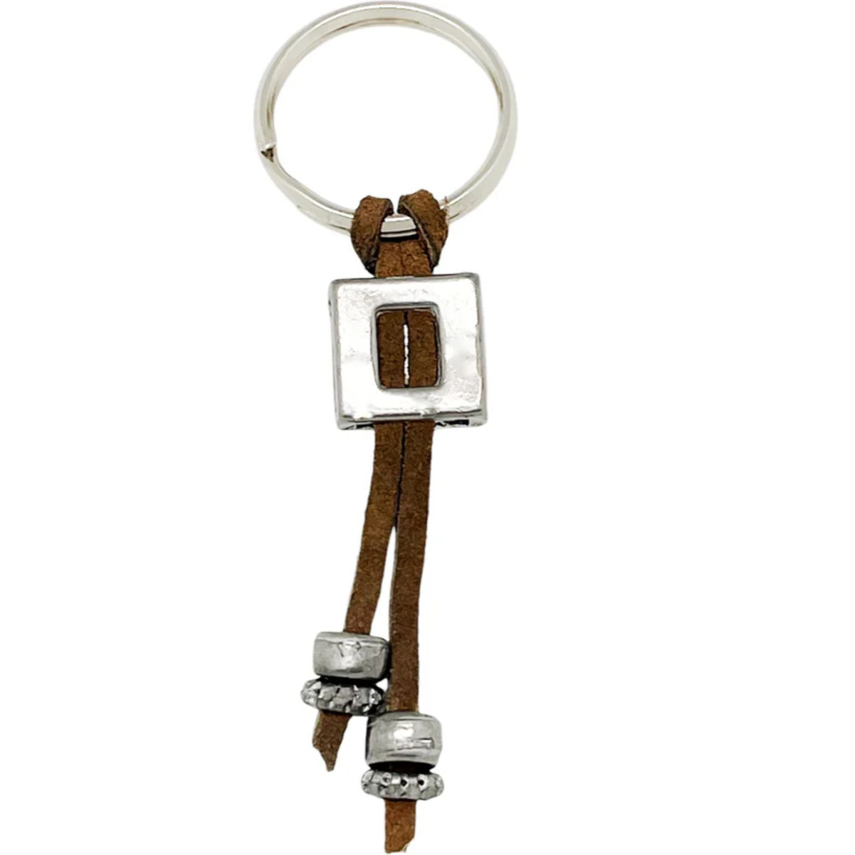 Llavero Indianápolis en cuero marrón y plata chapado