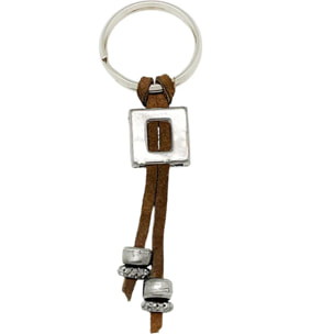 Llavero Indianápolis en cuero marrón y plata chapado