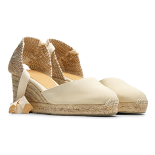 Alpargatas de cuña de mujer Carina en algodón orgánico, cierre mediante lazada