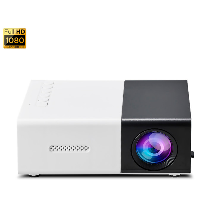 Mini proyector LCD 1080 HD, 10 ANSI Lumens 10W proyección de 20 a 60 pulgadas. Duplicación de pantalla por cable. Con mando a distancia.