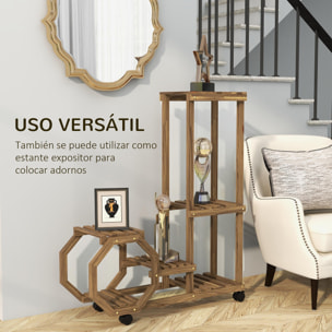 Estantería para Plantas de 5 Niveles Soporte para Macetas de Madera Soporte para Plantas con Ruedas para Interiores y Exteriores 86x30x102 cm Carbonizado