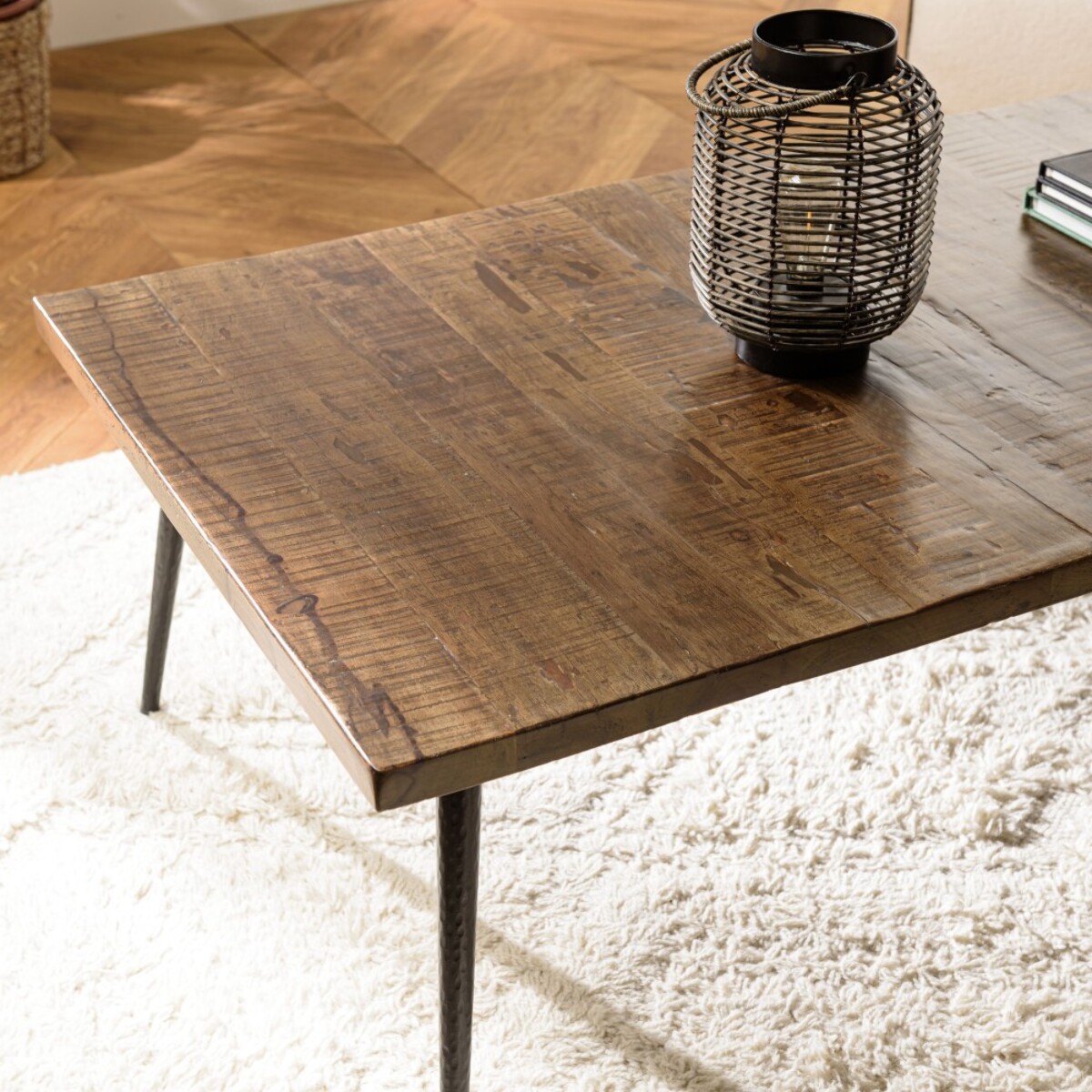 KIARA - Table basse rect. 135x70cm bois recyclé pieds métal