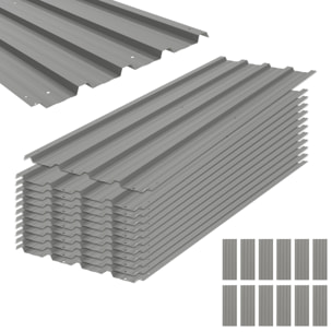 12x Paneles para Tejado de Acero Galvanizado, Chapas Perfiladas de Techo 7m², para Caseta de Herramientas, Cobertizo, Garaje, Exterior, 129x45cm, Gris Claro