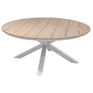 Table de jardin ronde "Oriengo" acacia  & blanc 8 places en aluminium traité époxy