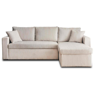 Cyrus - canapé d'angle réversible 4 places - convertible avec coffre - en velours côtelé - Beige