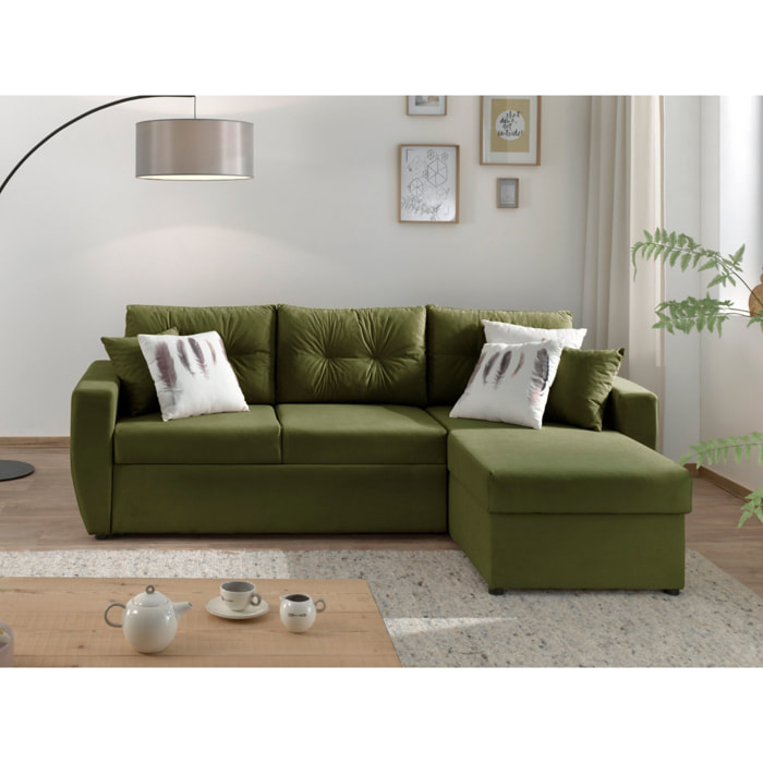 Astoria - canapé d'angle réversible - convertible avec coffre - style contemporain- 4 places - Vert Olive