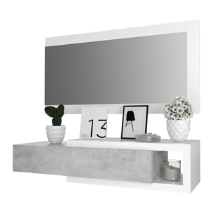 Mobile Maiorca Mobiletto da Ingresso Sospeso con Cassetto Mensola e Specchio Arredo Arredamento Sala 81 x 116 x 29 cm Bianco Lucido e Grigio Cemento